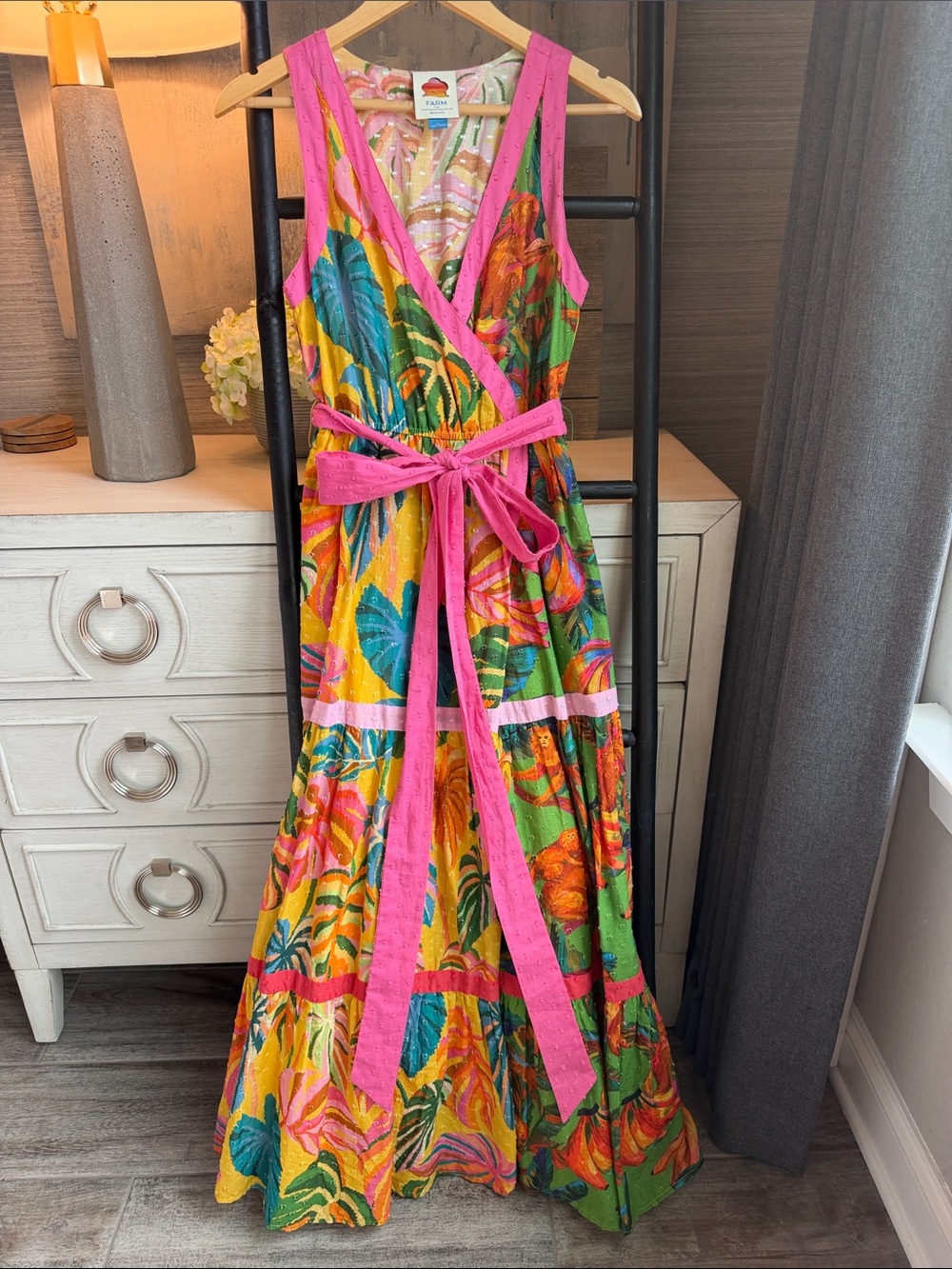FARM Rio Bright Tropical Print Maxi Dress in Pink, Yellow, Green, Blue